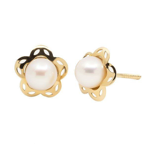67A7302  pendientes eles niña oro amarillo 18k margarita calada perla
