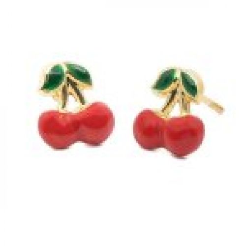 9A9402 pendientes eles niña oro 18k cereza esmalte