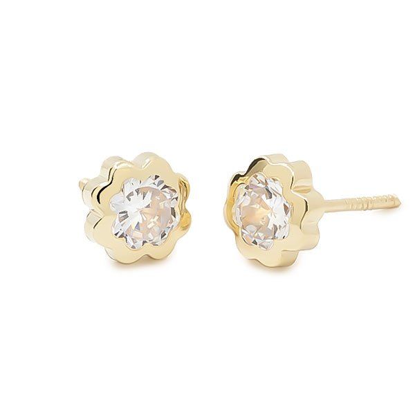 61A2182 pendientes eles niña oro amarillo 18k cuatrebol circonita