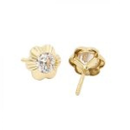 61A1101  pendientes eles niña oro amarillo 18k margarita circonita trasera (1)