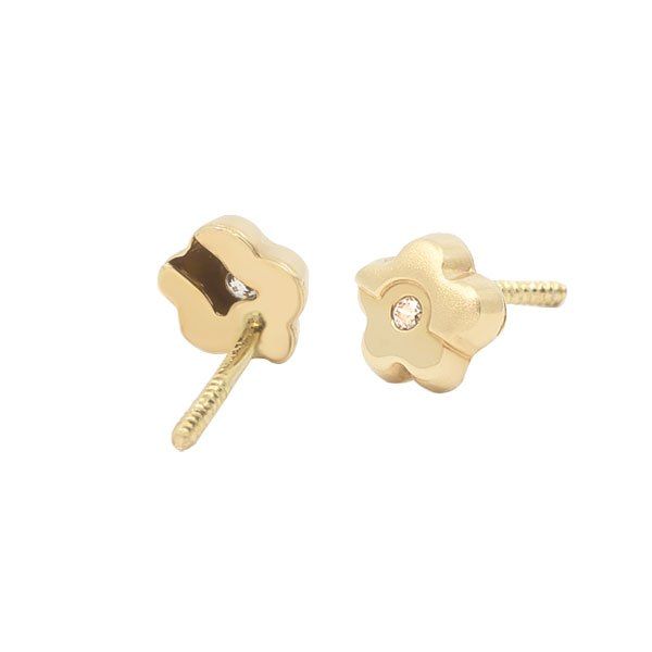 61A1371 pendientes eles niña oro amarillo 18k margarita circonita trasera