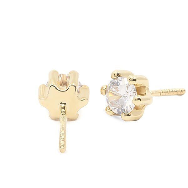 61A1952  pendientes eles niña oro amarillo 18k garras circonita trasera