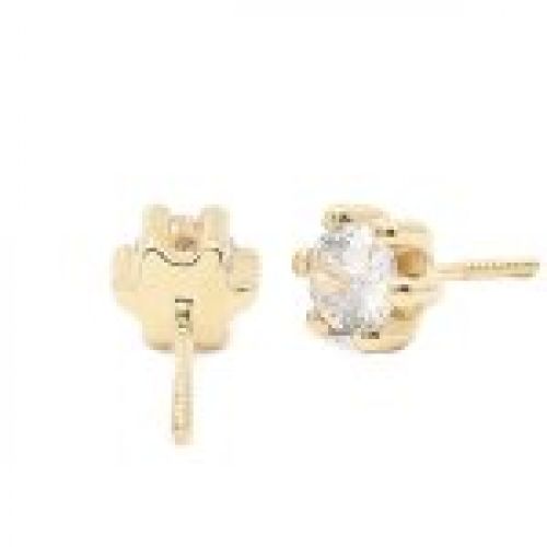 61A1952  pendientes eles niña oro amarillo 18k garras circonita trasera