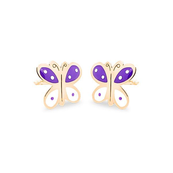 69AP72LB pendientes eles niña oro 18k mariposa esmalte lila blanco