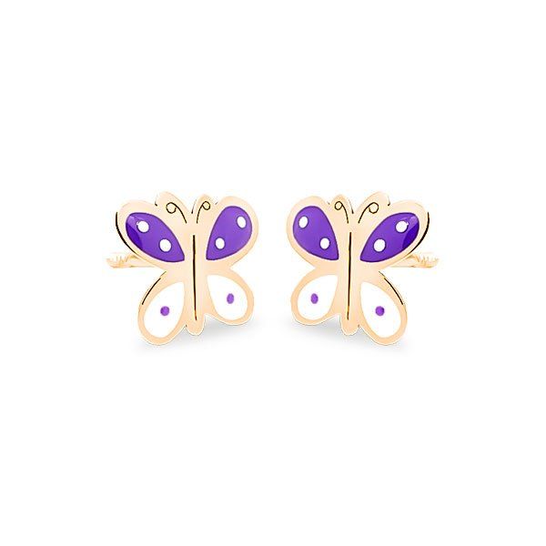 69AP72LB pendientes eles niña oro 18k mariposa esmalte lila blanco