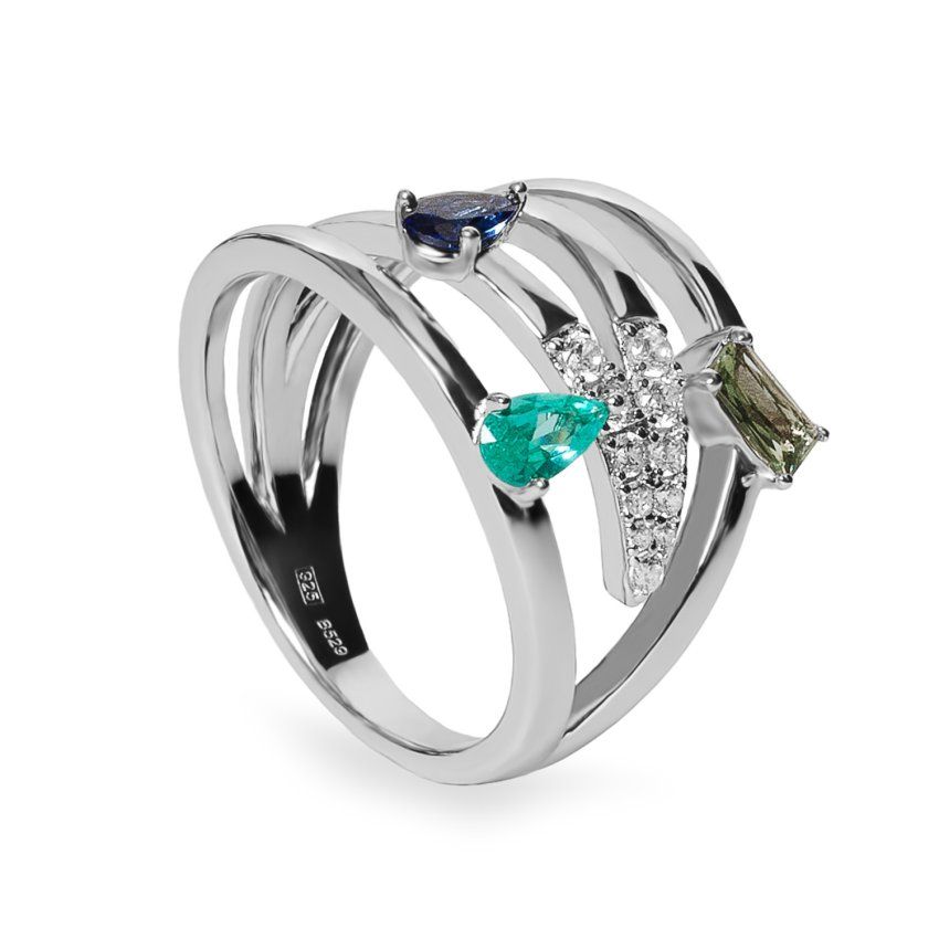 anillo multitira de plata con circonitas multicolor detalle  1500x1500 20318 R