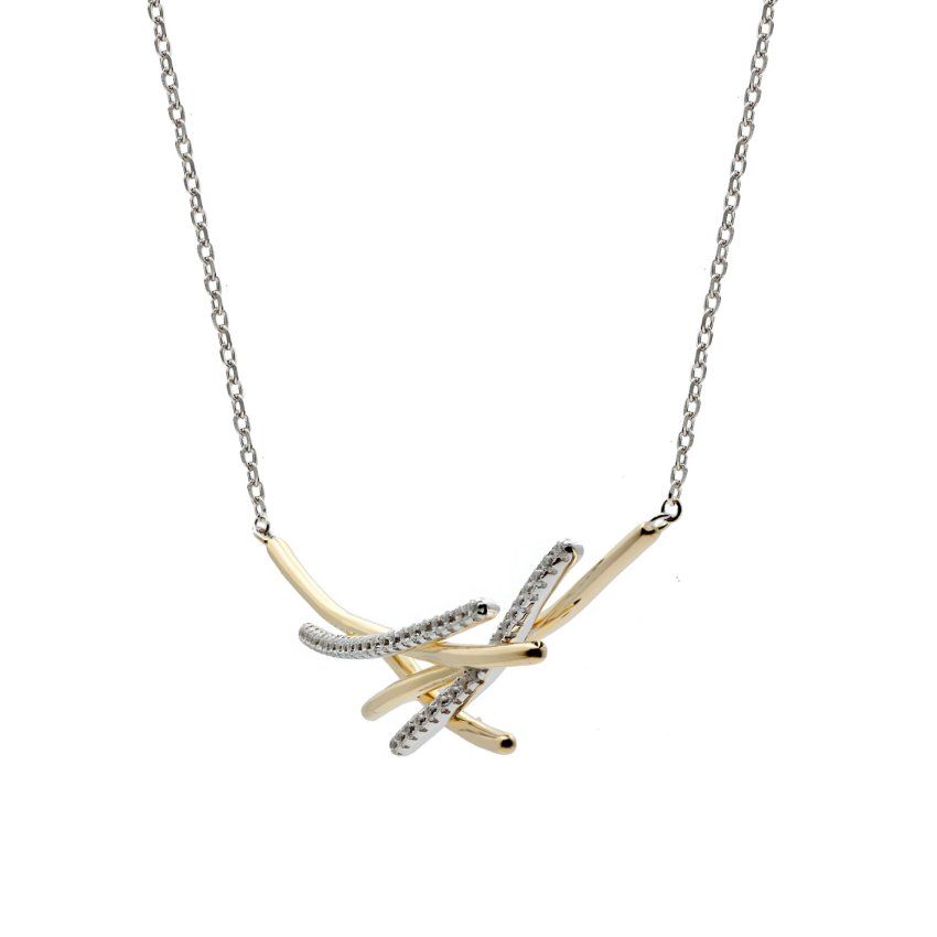 collar de plata bicolor diseno lineal con circonitas detalle  1500x1500 20125 C