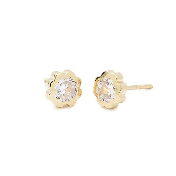 61A2181 pendientes eles bebe oro amarillo 18k cuatrebol circonita