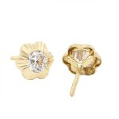 61A1102  pendientes eles niña oro amarillo 18k margarita circonita trasera 0