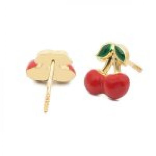 9A9402 pendientes eles niña oro 18k cereza esmalte trasera