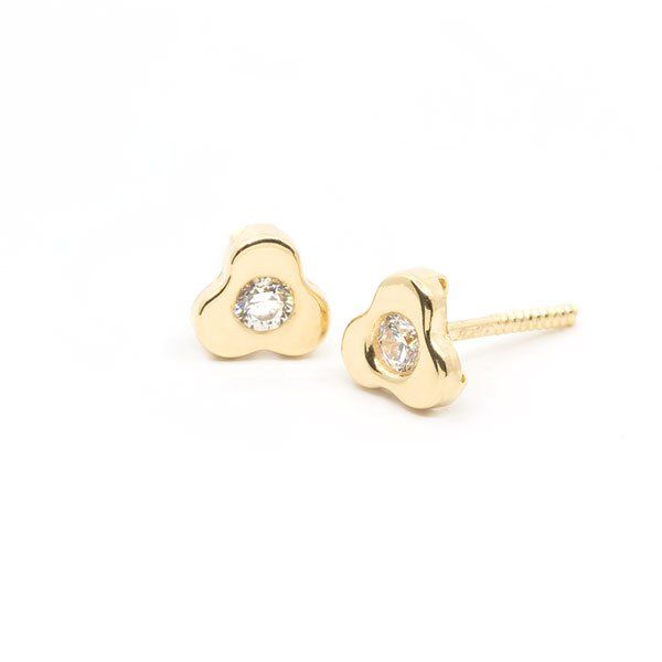 61A1412  pendientes eles niña oro amarillo 18k trébol circonita