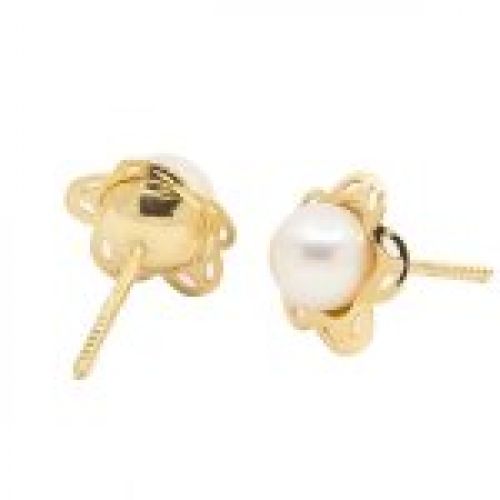67A7302  pendientes eles niña oro amarillo 18k margarita perla tras