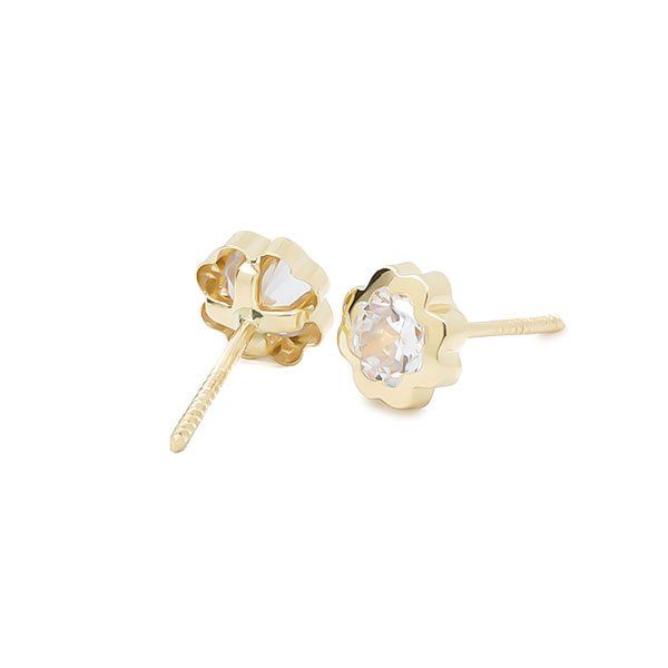 61A2181 pendientes eles bebe oro amarillo 18k cuatrebol circonita trasera