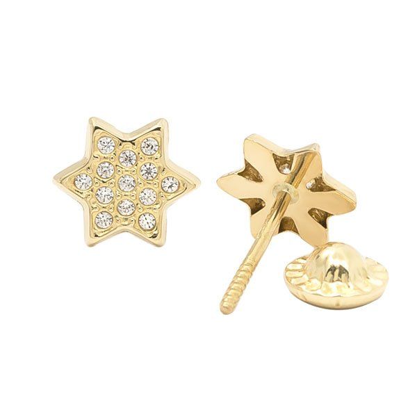 41A4312 pendientes eles niña oro amarillo 18k estrella circonitas trasera