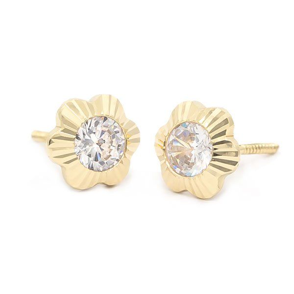 61A1102  pendientes eles niña oro amarillo 18k margarita circonita