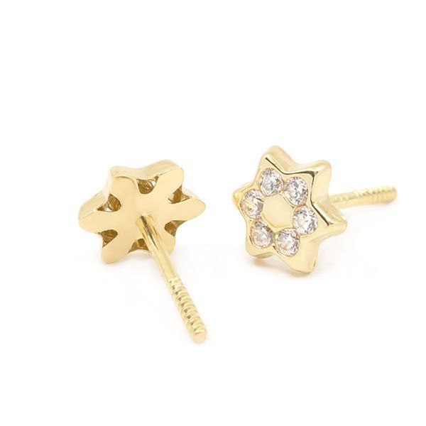 41A1471 pendientes eles niña oro amarillo 18k estrella circonitas tras
