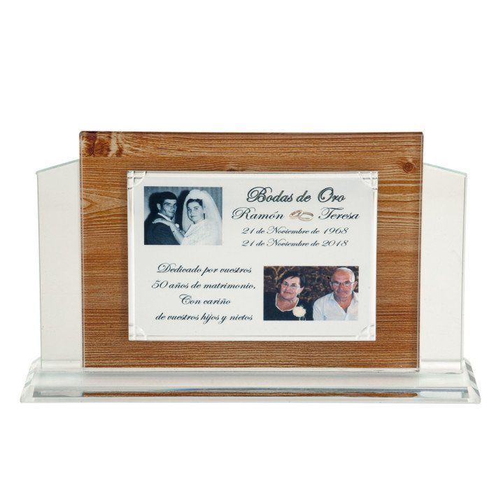 placa aluminio soporte cristal imitacion madera estuche incluido