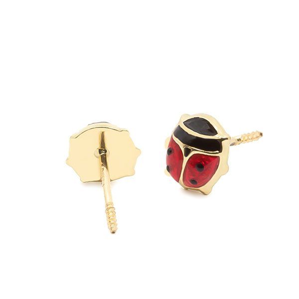 9A9501 pendientes eles bebé oro 18k mariquita esmalte trasera