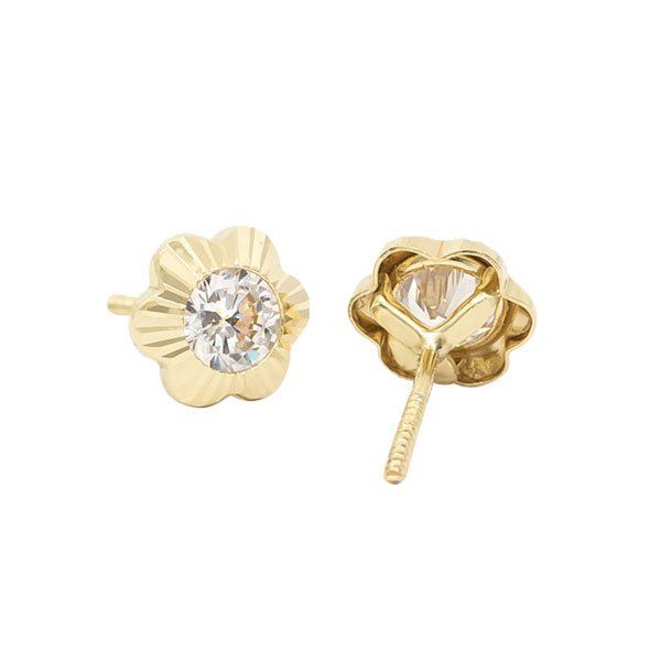 61A1101  pendientes eles niña oro amarillo 18k margarita circonita trasera (1)