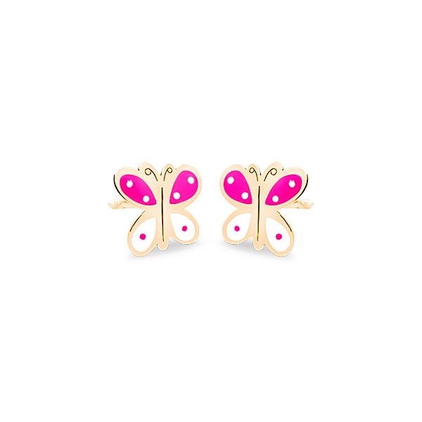 69AP71RB pendientes eles niña oro 18k mariposa esmalte rosa blanco